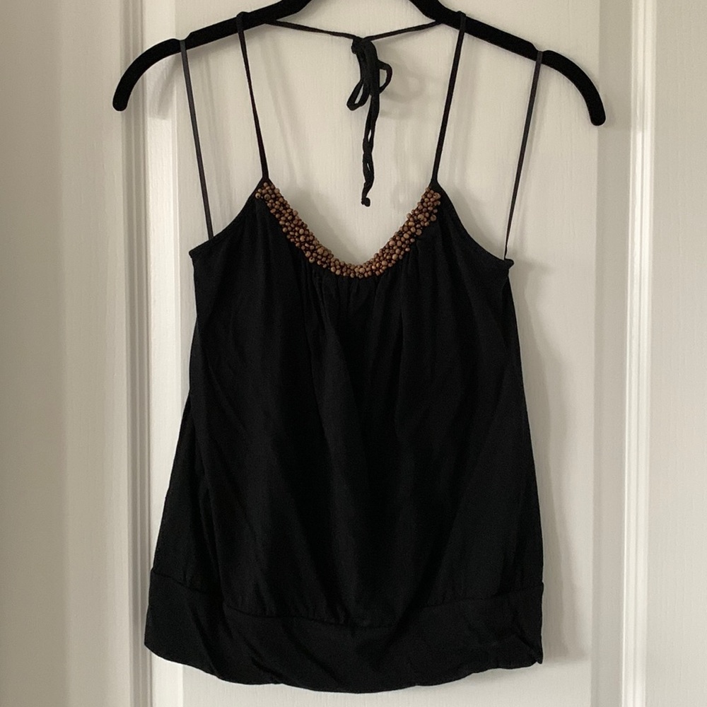 BANANA REPUBLIC Black Beaded 100% Cotton Halter Top Size XS